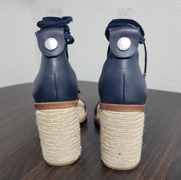 Rag & Bone Eden Navy Leather Lace Up Jute Block Espadrille Heel Sandals 38 - Picture 6 of 9